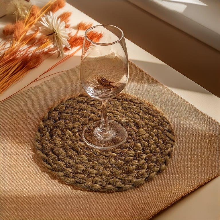 8a5a1e-8b.myshopify.com Water Hyacinth Placemats Set of 6 Jute Table Mats Farmhouse Boho Style 6x6 Inch | FPMG006