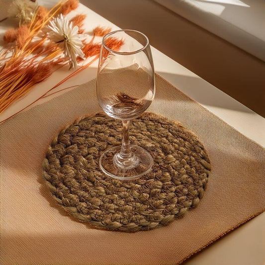8a5a1e-8b.myshopify.com Water Hyacinth Placemats Set of 6 Jute Table Mats Farmhouse Boho Style 6x6 Inch | FPMG006